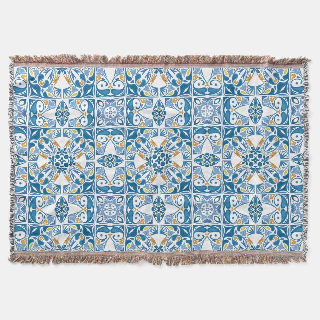 Portuguese Tile Pattern Throw Blanket (Front)