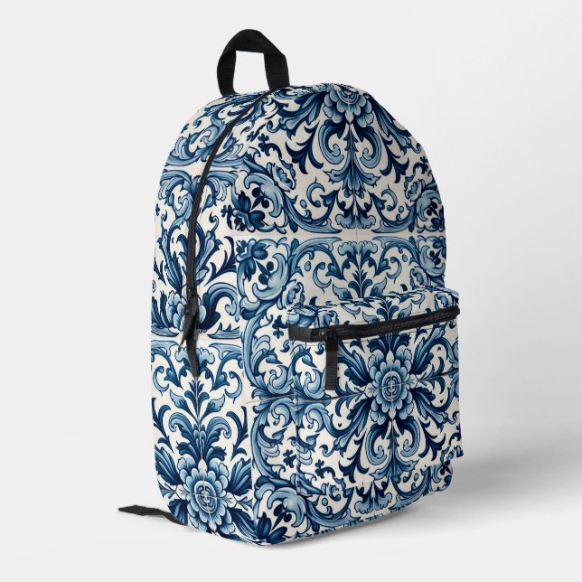 Portuguese tile printed backpack (Back Corner Left)