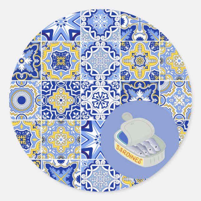 Portuguese Tiles and Sardines Classic Round Sticker (Front)