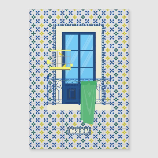 Portuguese tiles and window balcony with bird (Front)