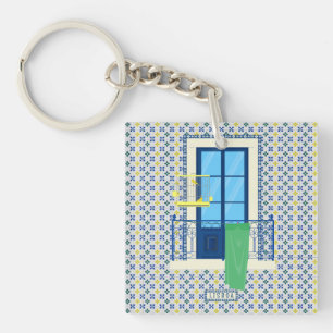 Portuguese tiles and window balcony with bird key ring