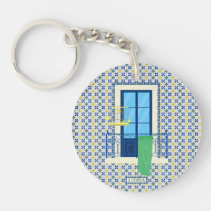 Portuguese tiles and window balcony with bird key ring