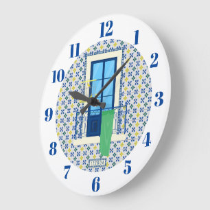 Portuguese tiles and window balcony with bird large clock