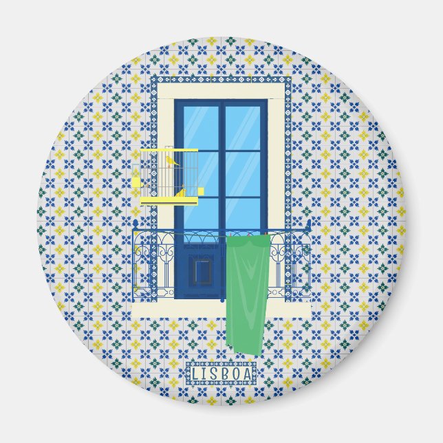 Portuguese tiles and window balcony with bird magnet (Front)