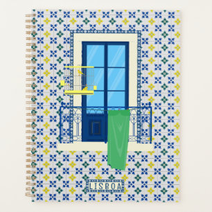 Portuguese tiles and window balcony with bird planner
