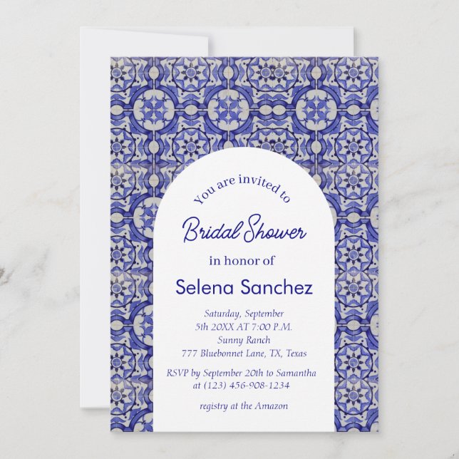 Portuguese tiles Arch Watercolor Bridal Shower  Invitation (Front)