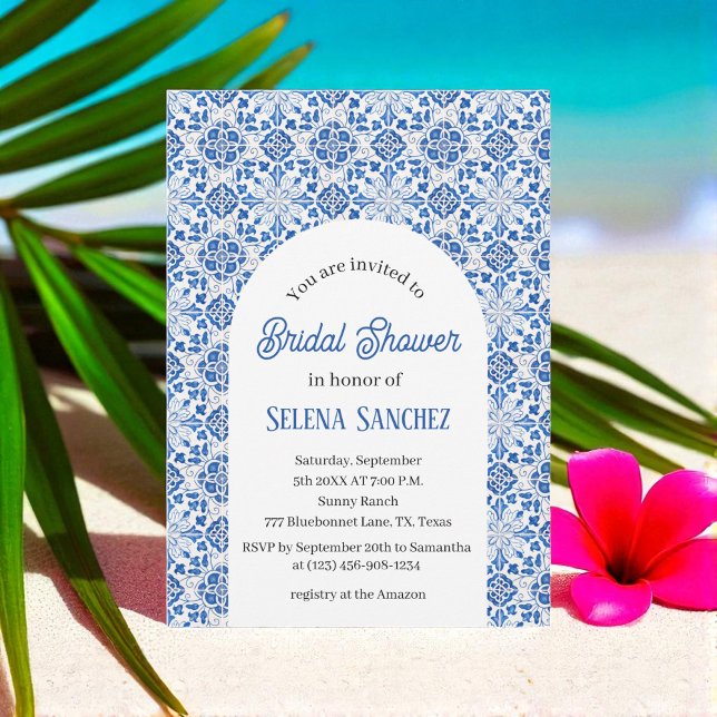 Portuguese tiles Arch Watercolor Bridal Shower  Invitation (Creator Uploaded)