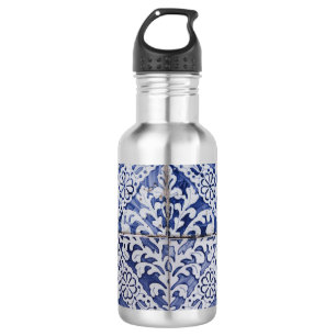 Portuguese Tiles - Azulejo Blue and White Floral 532 Ml Water Bottle