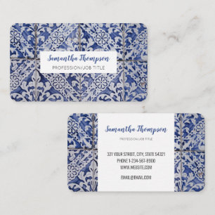 Portuguese Tiles - Azulejo Blue and White Floral Business Card