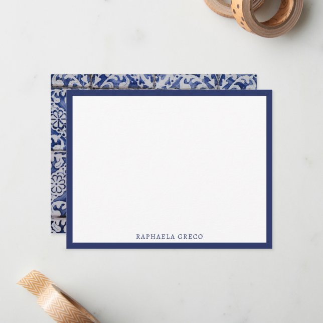 Portuguese Tiles - Azulejo Blue and White Floral Card (Front/Back In Situ)