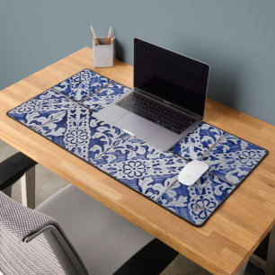 Portuguese Tiles - Azulejo Blue and White Floral Desk Mat