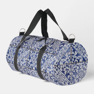 Portuguese Tiles - Azulejo Blue and White Floral Duffle Bag