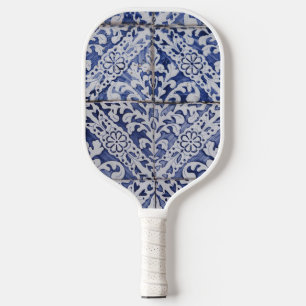 Portuguese Tiles - Azulejo Blue and White Floral  Pickleball Paddle