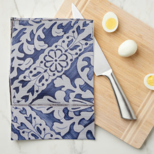 Portuguese Tiles - Azulejo Blue and White Floral Tea Towel