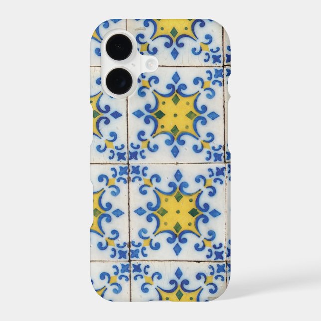 Portuguese Tiles - Azulejo Blue and Yellow Pattern iPhone Case (Back)