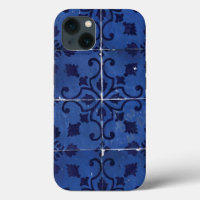 Portuguese Tiles - Azulejo Blue Floral Leaf Design