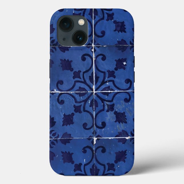 Portuguese Tiles - Azulejo Blue Floral Leaf Design Case-Mate iPhone Case (Back)