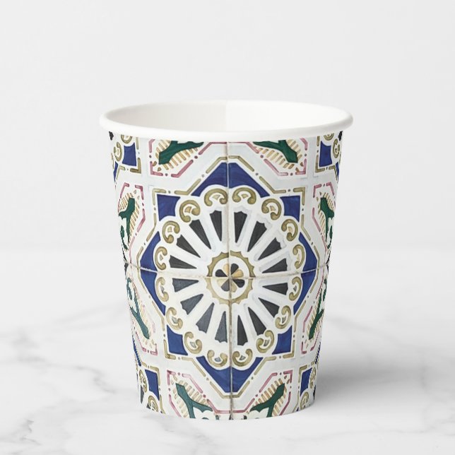 Portuguese Tiles - Azulejo Colourful Geometric  Paper Cups (Left)