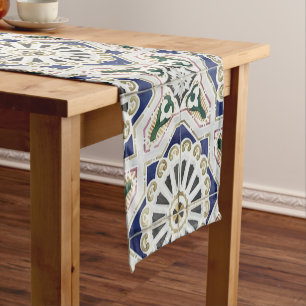 Portuguese Tiles - Azulejo Colourful Geometric Short Table Runner