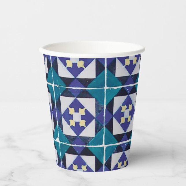 Portuguese Tiles - Azulejo Diamond Geometric Paper Cups (Front)
