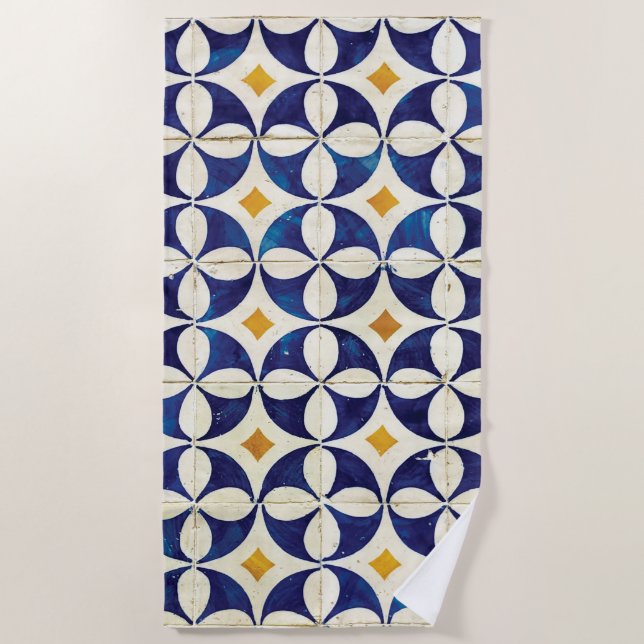 Portuguese Tiles - Azulejo Pattern Design Beach Towel (Front)