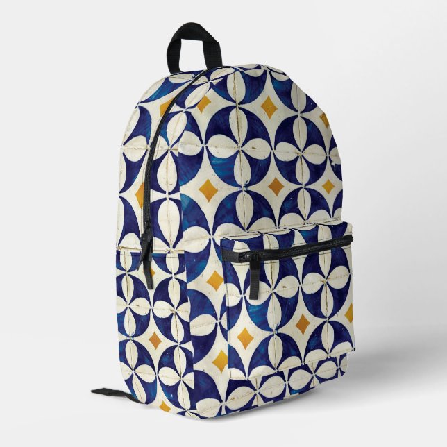 Portuguese Tiles - Azulejo Pattern Design Printed Backpack (Back Corner Left)