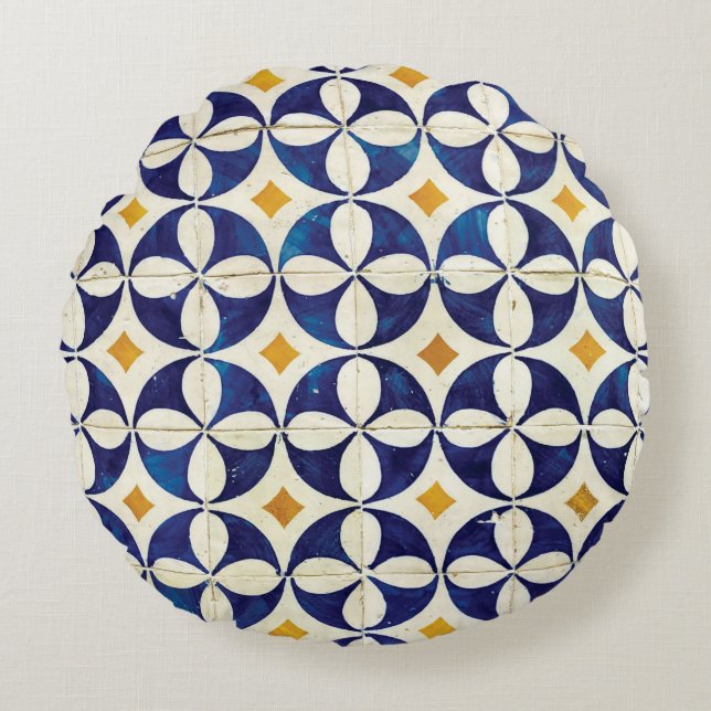 Portuguese Tiles - Azulejo Pattern Design Round Cushion (Front)