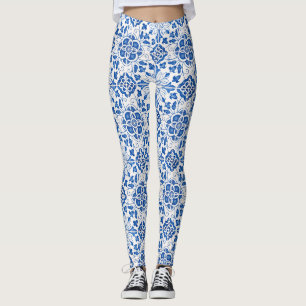 Portuguese tiles Azulejo Pattern Yoga Pants Blue