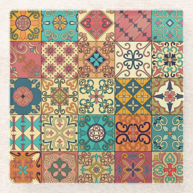 Portuguese tiles: Azulejo style seamless pattern. Glass Coaster (Front)