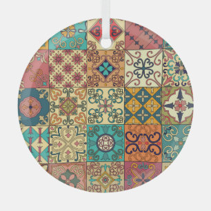 Portuguese tiles: Azulejo style seamless pattern. Glass Tree Decoration