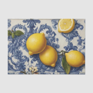 Portuguese Tiles Azulejos Lemons Vintage Blue Tissue Paper