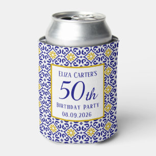 Portuguese Tiles Blue 50th Birthday Mediterranean Can Cooler