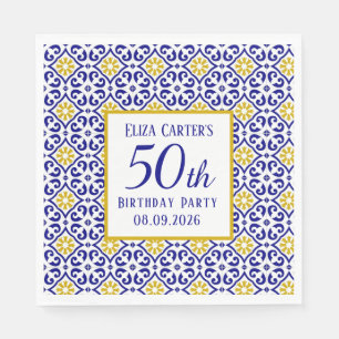 Portuguese Tiles Blue 50th Birthday Mediterranean Napkin