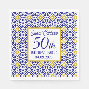 Portuguese Tiles Blue 50th Birthday Mediterranean  Napkin