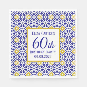 Portuguese Tiles Blue 60th Birthday Mediterranean Napkin