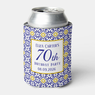 Portuguese Tiles Blue 70th Birthday Mediterranean Can Cooler