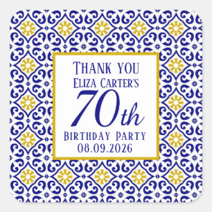 Portuguese Tiles Blue 70th Birthday Mediterranean Square Sticker