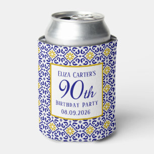 Portuguese Tiles Blue 90th Birthday Mediterranean  Can Cooler