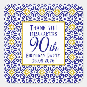 Portuguese Tiles Blue 90th Birthday Mediterranean  Square Sticker