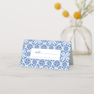 Portuguese Tiles Blue Floral Wedding Place Card