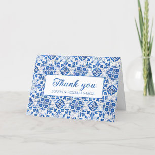 Portuguese Tiles Blue Floral Wedding Thank you  Card