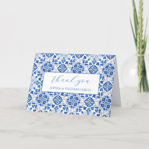Portuguese Tiles Blue Floral Wedding Thank you  Card