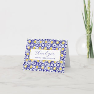 Portuguese Tiles Blue Floral Wedding Thank you Card