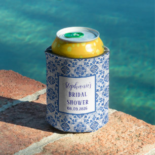 Portuguese Tiles Blue Mediterranean Bridal shower Can Cooler