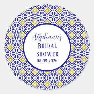 Portuguese Tiles Blue Mediterranean Bridal shower Classic Round Sticker