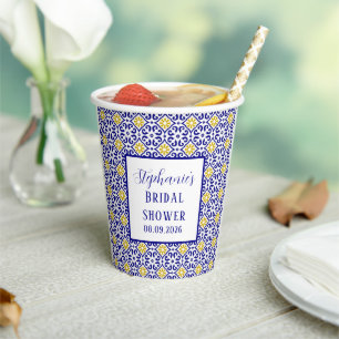 Portuguese Tiles Blue Mediterranean Bridal shower Paper Cups