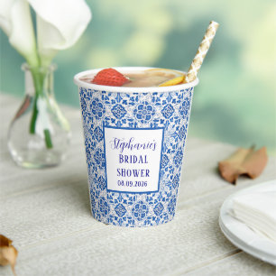 Portuguese Tiles Blue Mediterranean Bridal shower Paper Cups