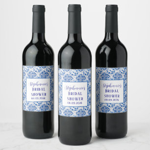 Portuguese Tiles Blue Mediterranean Bridal shower Wine Label
