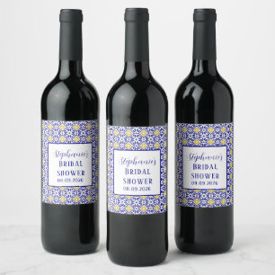 Portuguese Tiles Blue Mediterranean Bridal shower Wine Label