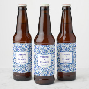 Portuguese Tiles Blue Mediterranean Wedding Beer Bottle Label